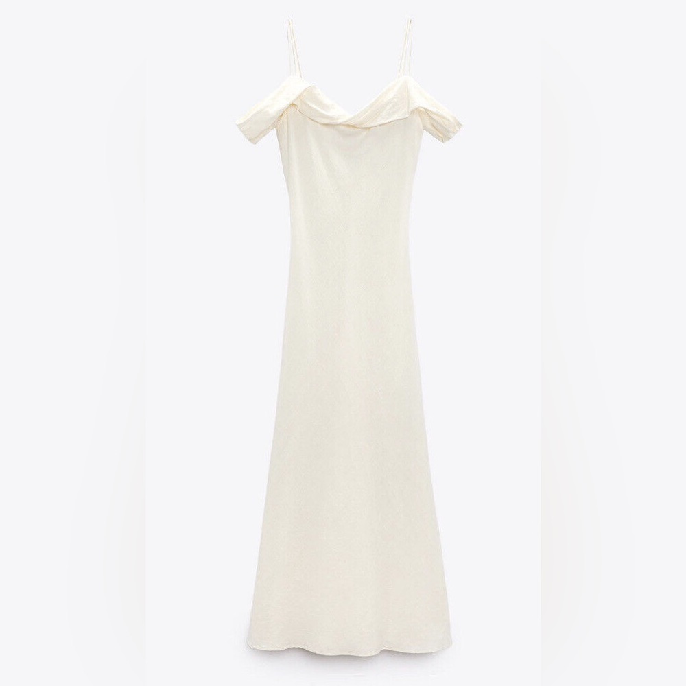 Ecru Off Shoulder Linen Dress